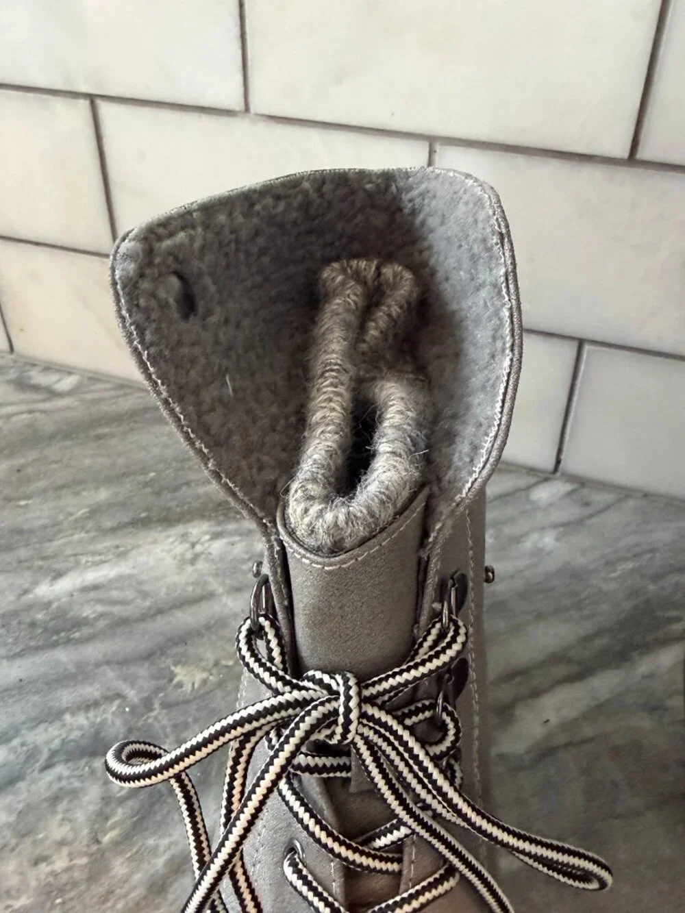 White Mountain Sandro Grey Lace Up Ankle Boots Sweater Cuff 7.5